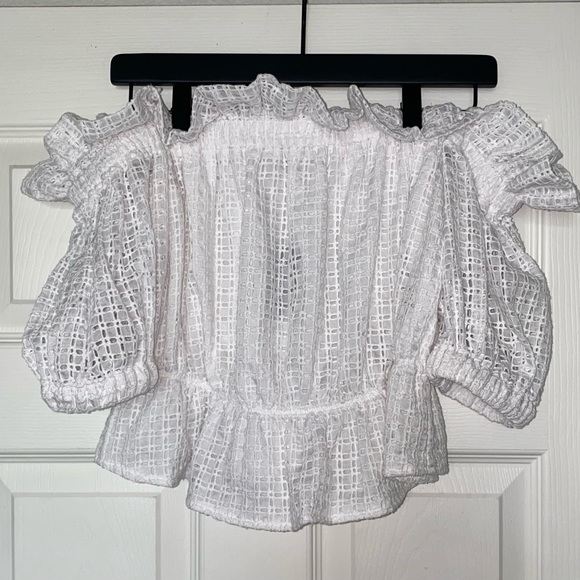 Express Off Shoulder Ruffle Eyelet Lace Top - Picture 1 of 6